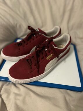 Puma Burgundy and White Suede Sneakers NWOT